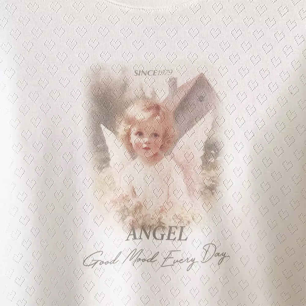ANGEL PRINT LONG SLEEVE SHIRT BUST MEASUREMENT SMALL