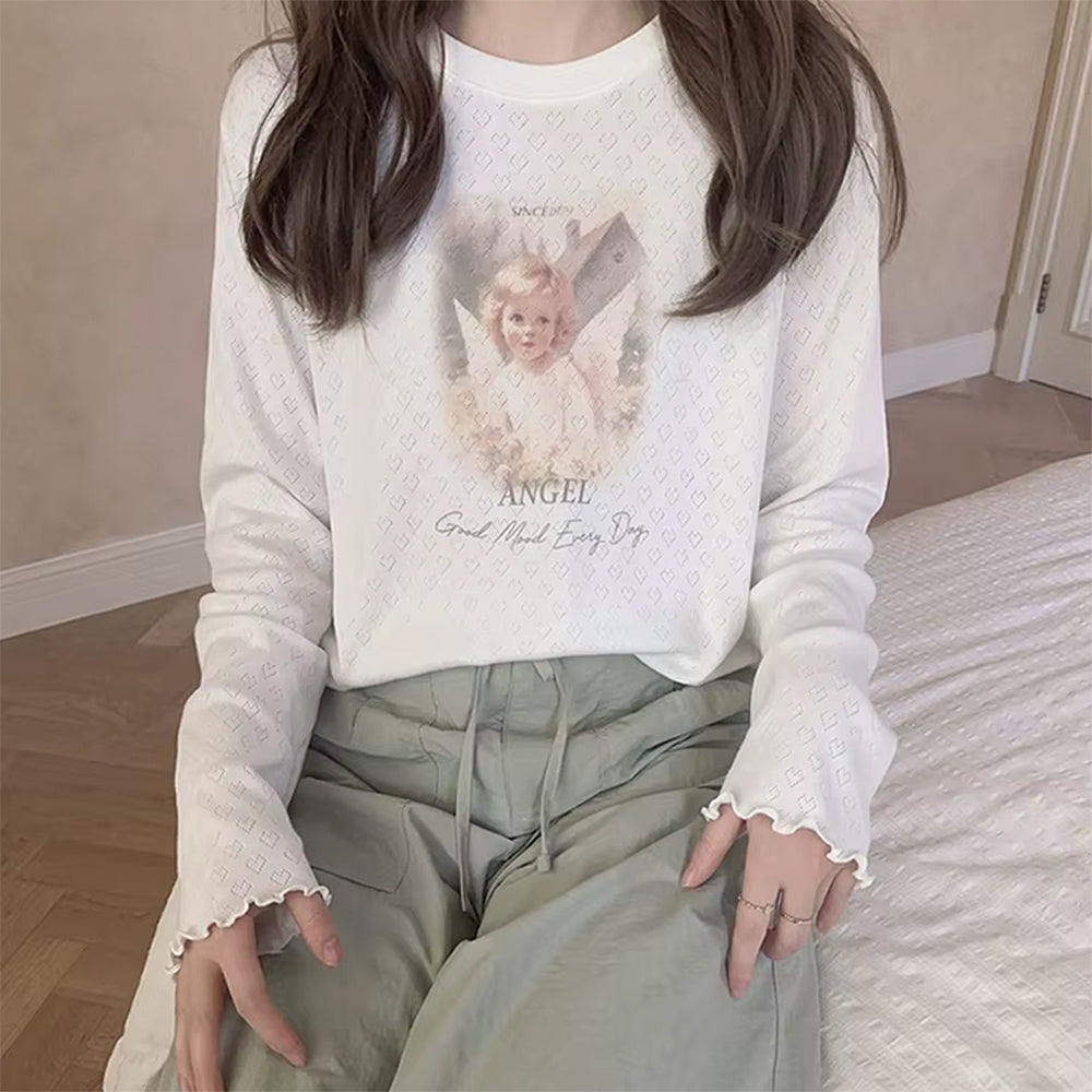 ANGEL PRINT LONG SLEEVE SHIRT BUST MEASUREMENT SMALL