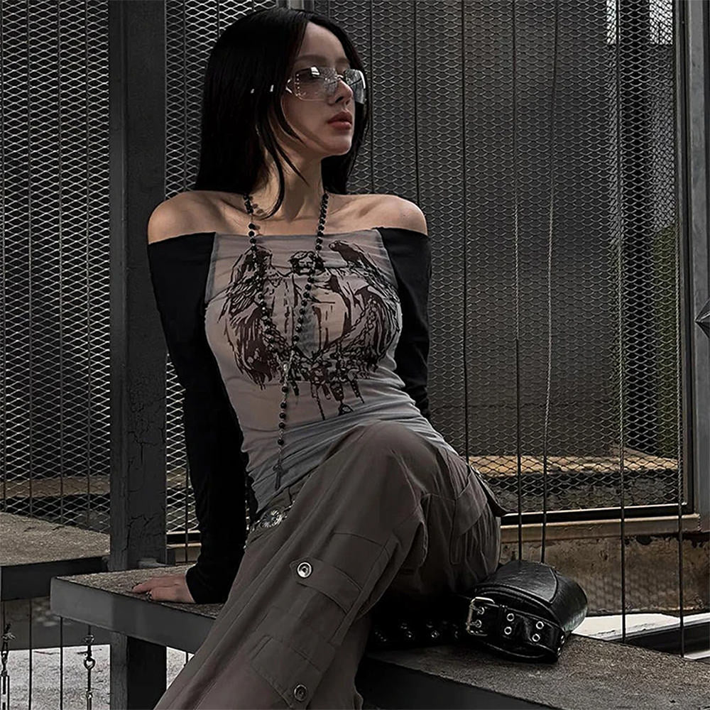 ANGEL WINGS LONG SLEEVE TOP: GRAPHIC LONG SLEEVE