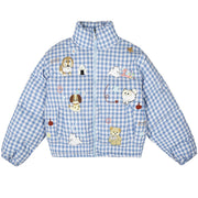 ANIMAL GINGHAM PUFFER JACKET KOREAN AESTHETIC CHECKER
