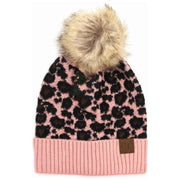 Animal Print Fur Pom C.C Beanie