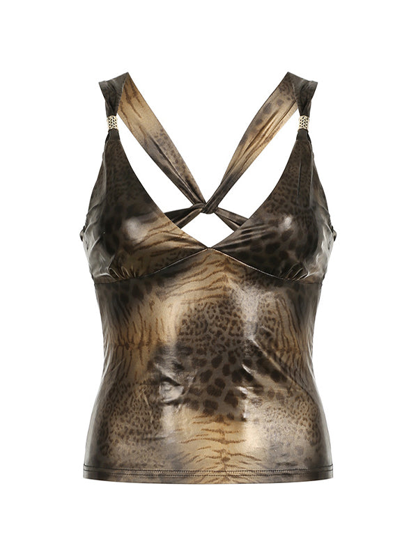 ANIMAL PRINT TANK TOP SLIM FIT CASUAL VINTAGE STYLE