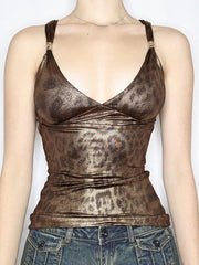 ANIMAL PRINT TANK TOP SLIM FIT CASUAL VINTAGE STYLE