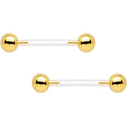 9/16 Clear Bioplast Barbell Gold Tone Push In Ball Nipple Ring Set