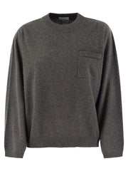 Brunello Cucinelli Women Cashmere Sweater With Breast Pocket And Necklace