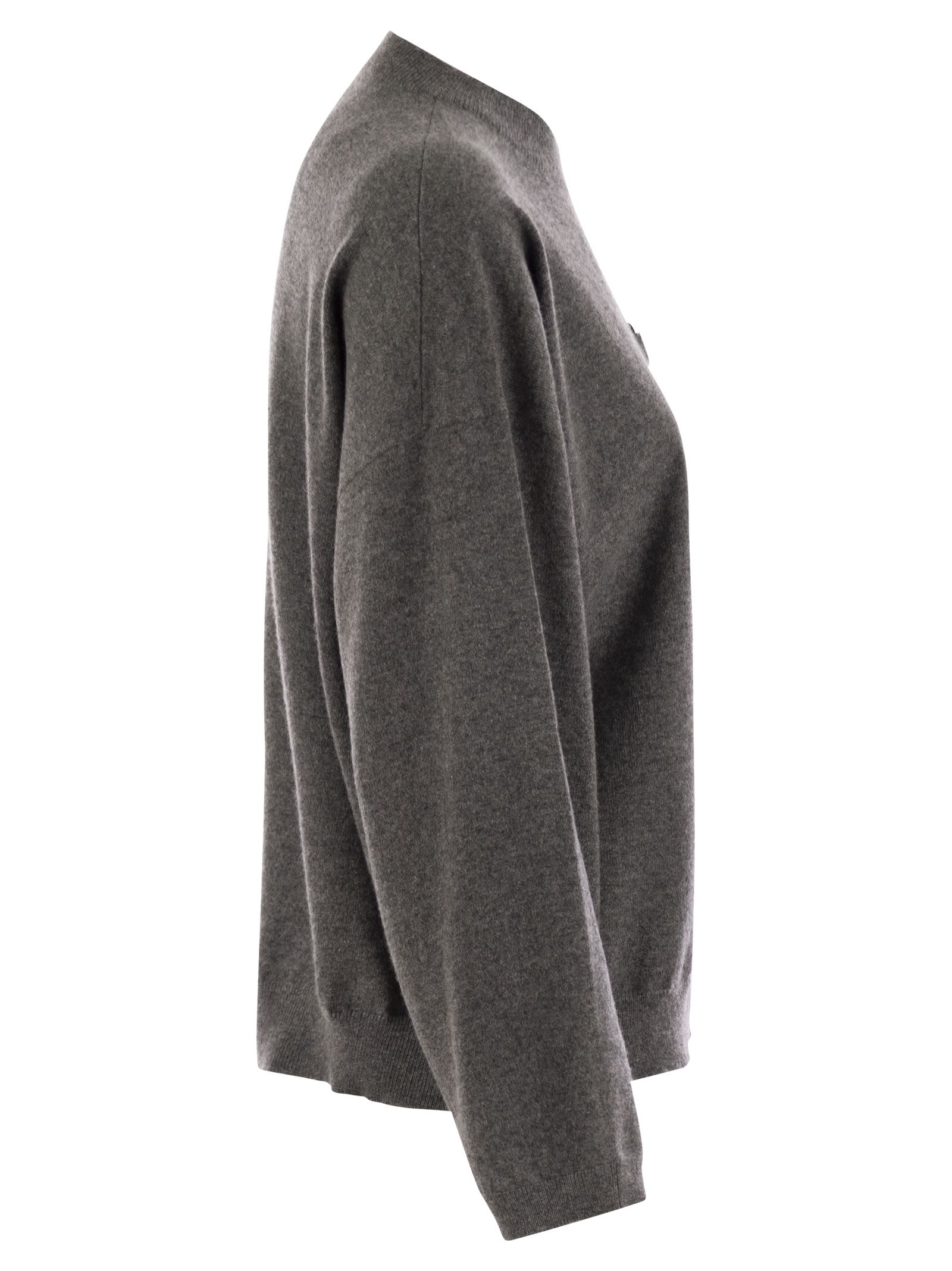 Brunello Cucinelli Women Cashmere Sweater With Breast Pocket And Necklace