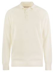 Brunello Cucinelli Men Cotton Rib Knit Polo Shirt With Long Raglan Sleeve