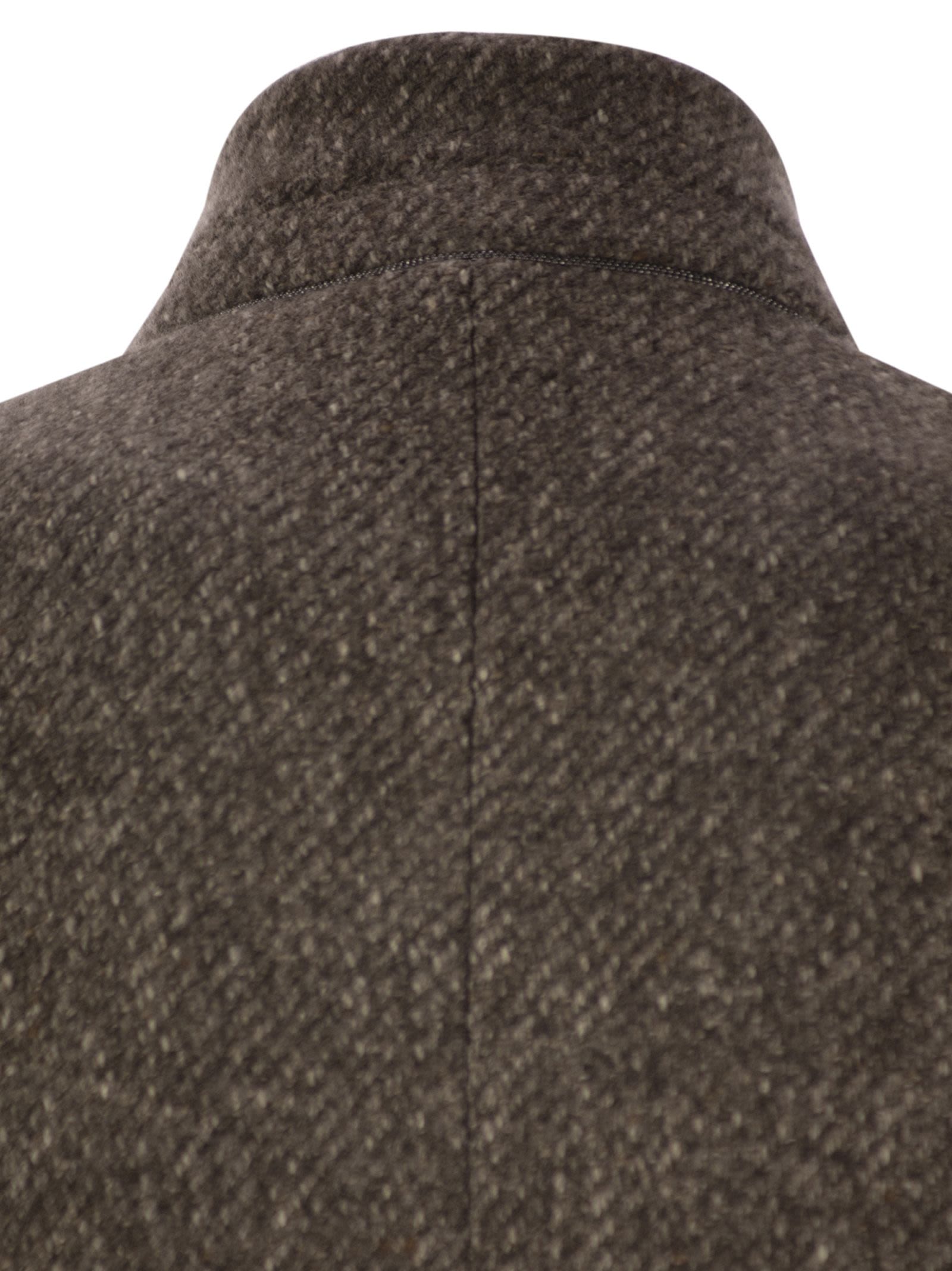 Brunello Cucinelli Women Wool And Cashmere Diagonal Mélange Coat With Belt And Necklace