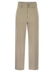 Brunello Cucinelli Women Cotton Linen Canvas Corset Cigarette Trousers With Jewellery