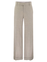 Brunello Cucinelli Women Flared Loose-Fitting Trousers In Sparkling Linen Twill With Necklace