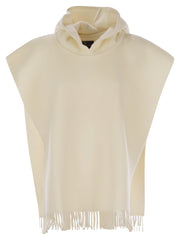 Brunello Cucinelli Women Double Knit Wool And Cashmere Poncho With Hood And Fringes