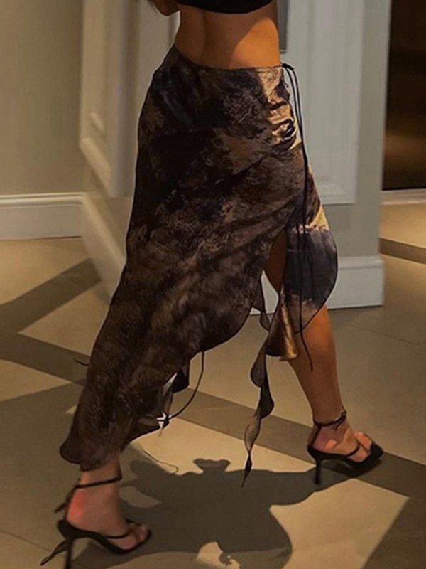 ASYMMETRICAL LACE-UP MAXI SKIRT WITH SLIM FIT DESIGN