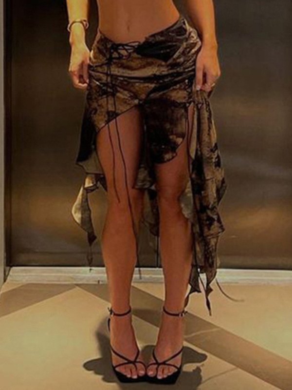 ASYMMETRICAL LACE-UP MAXI SKIRT WITH SLIM FIT DESIGN