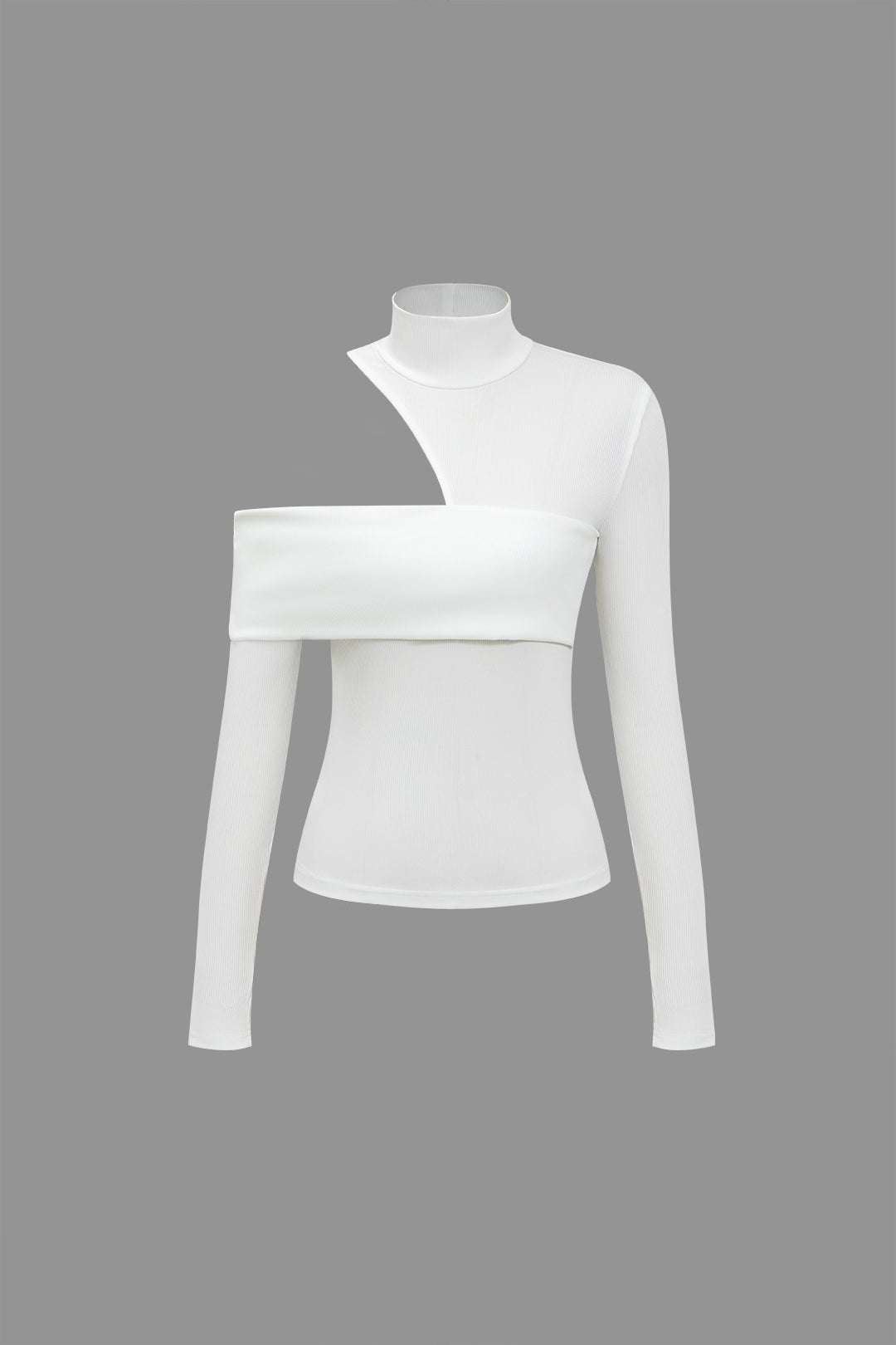ASYMMETRICAL LONG SLEEVE TOP AND PANTS SET IN SOLID WHITE COLOR