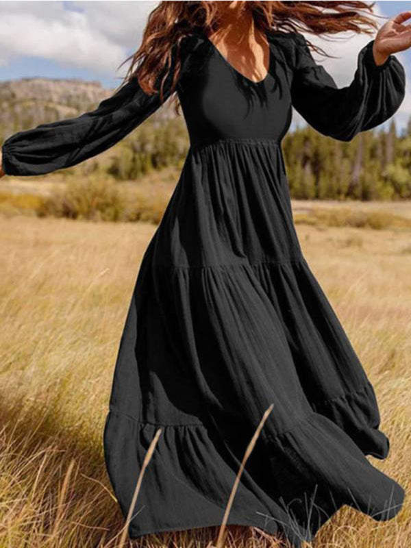 Autumn Temperament Women’S Large Swing Dress - Black / M