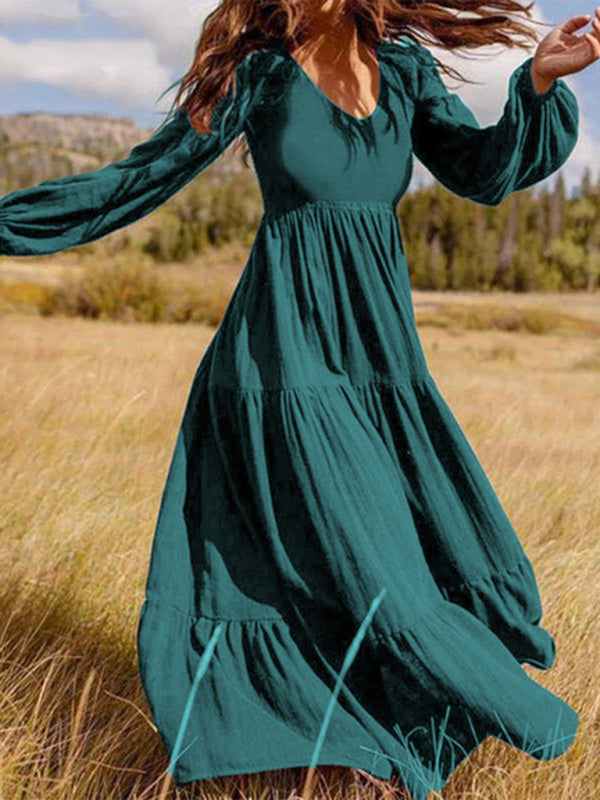 Autumn Temperament Women’S Large Swing Dress - Green black jasper / M
