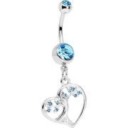 Brilliant Blue CZ Gem Tree of Life Heart Dangle Belly Ring