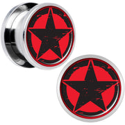 Black Red Distressed Star Steel Screw Fit Plug Set 9/16