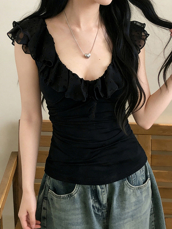 Black Ruffles Short Sleeve