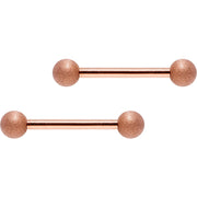 Rose Gold Color PVD Sandblasted Barbell Nipple Ring Set