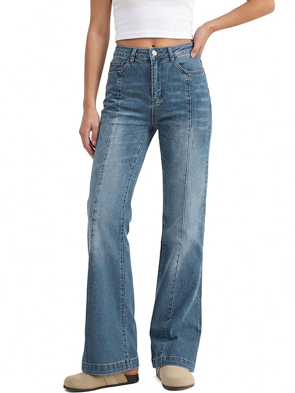 Women's Mid-High Waist Stretchy Flare Bell Bottoms Jeans