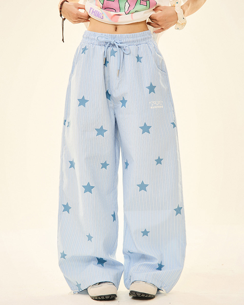 BABY BLUE PINSTRIPE PANTS WIDE LEG VERTICAL PINSTRIPES