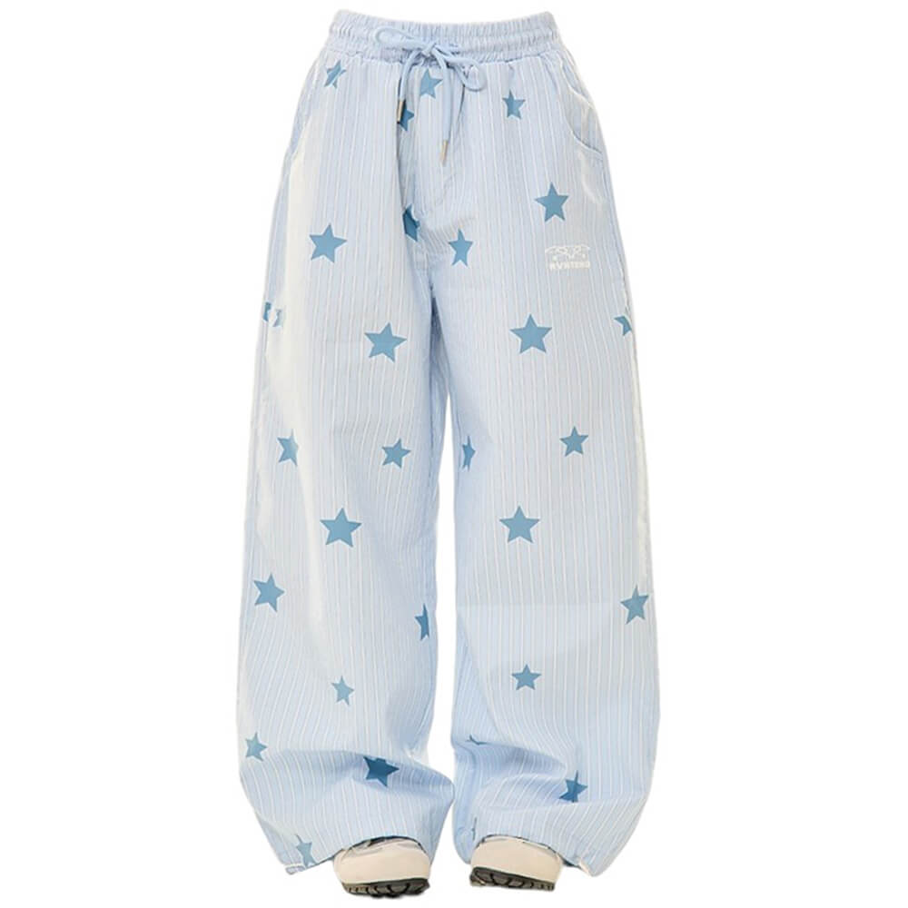BABY BLUE PINSTRIPE PANTS WIDE LEG VERTICAL PINSTRIPES