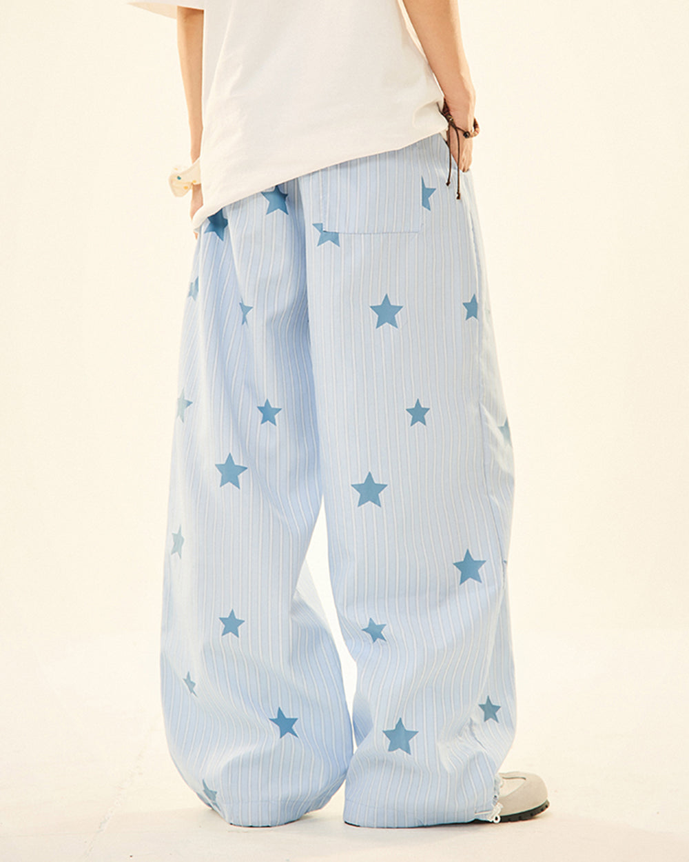 BABY BLUE PINSTRIPE PANTS WIDE LEG VERTICAL PINSTRIPES