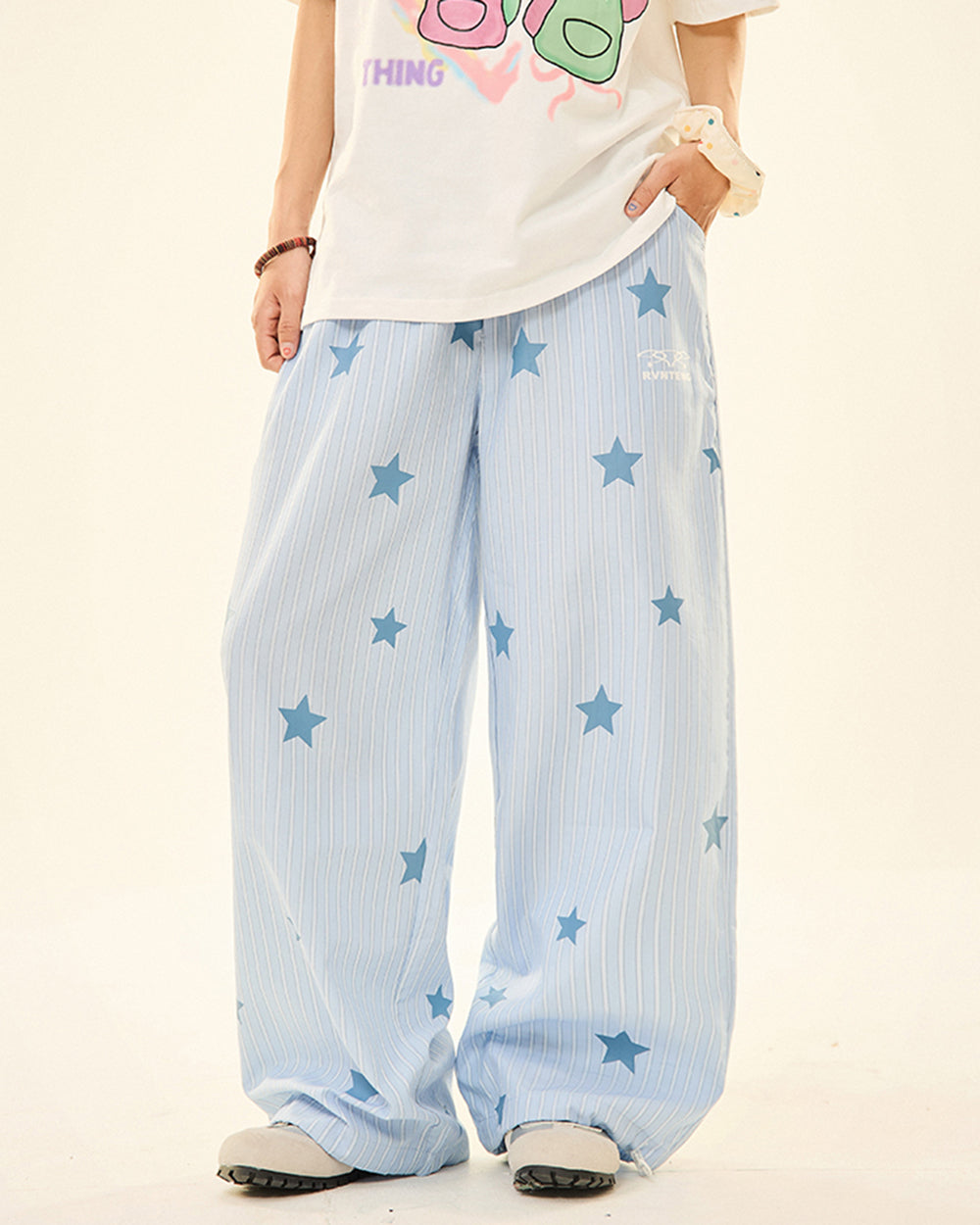 BABY BLUE PINSTRIPE PANTS WIDE LEG VERTICAL PINSTRIPES