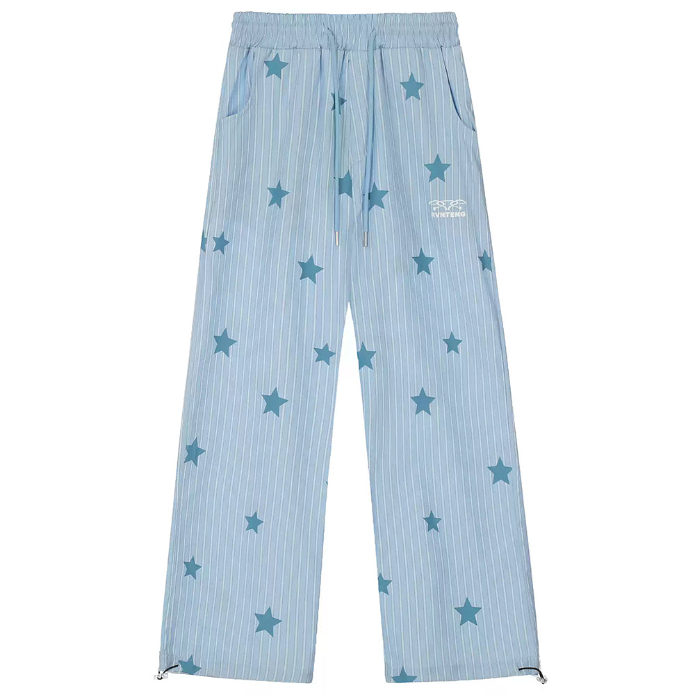 BABY BLUE PINSTRIPE PANTS WIDE LEG VERTICAL PINSTRIPES