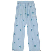 BABY BLUE PINSTRIPE PANTS WIDE LEG VERTICAL PINSTRIPES