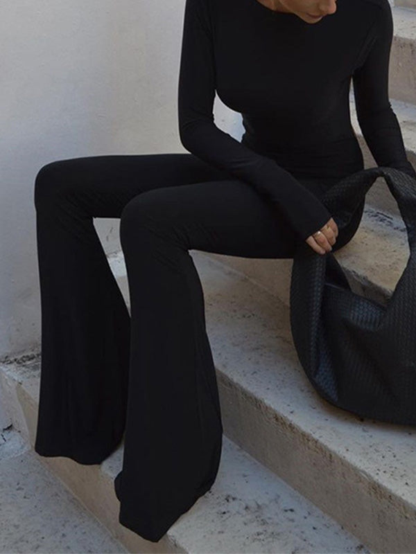 BACKLESS BLACK JUMPSUIT WITH BAG - SLIM FIT LONG SLEEVE DESIGN