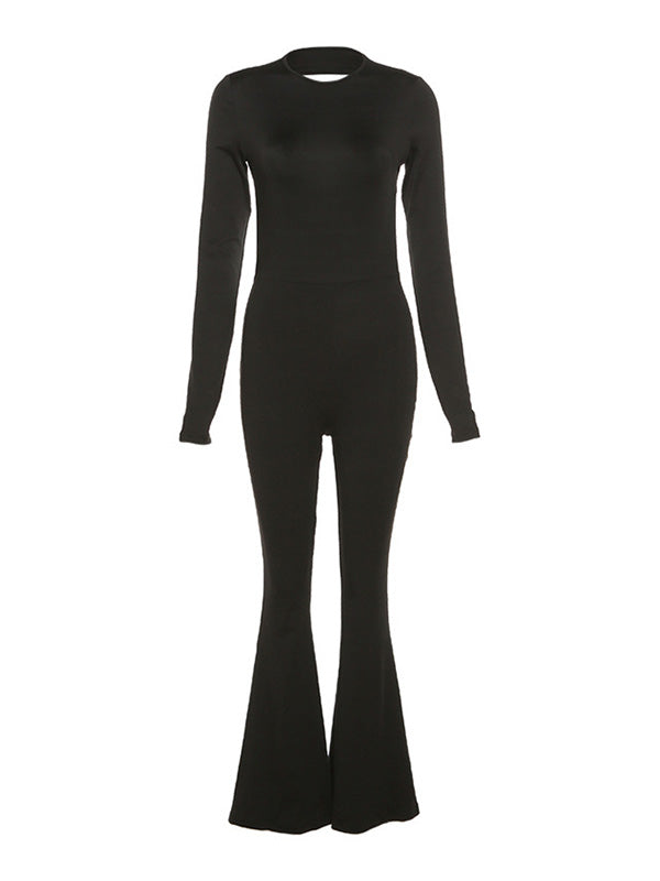 BACKLESS BLACK JUMPSUIT WITH BAG - SLIM FIT LONG SLEEVE DESIGN