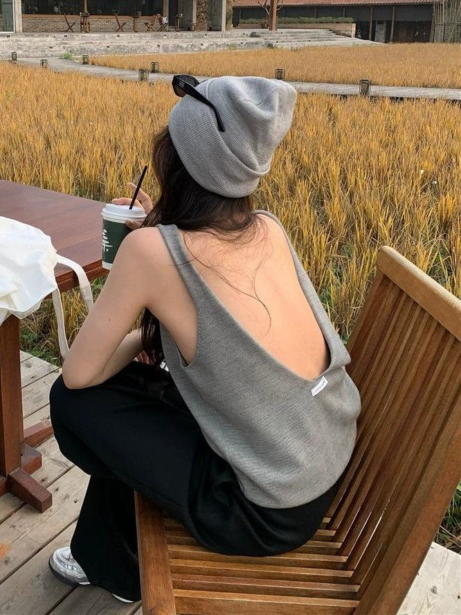 BACKLESS KNIT TOP - ELEGANT KNIT CAMISOLE