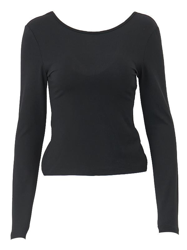 BACKLESS LONG-SLEEVED BLACK TOP WITH CHIC BLACK DESIGN