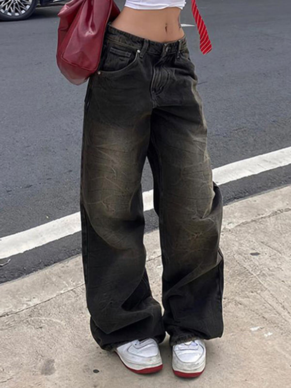 BAGGY BLACK JEANS WITH UNIQUE TEXTURED WASH