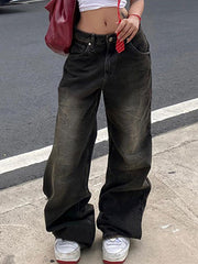 BAGGY BLACK JEANS WITH UNIQUE TEXTURED WASH
