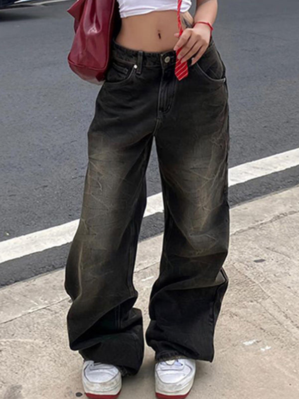 BAGGY BLACK JEANS WITH UNIQUE TEXTURED WASH