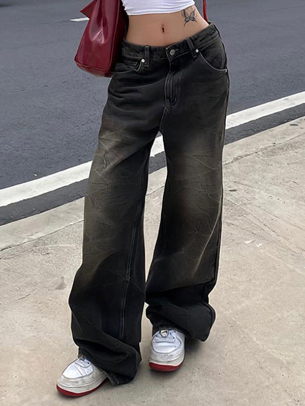 BAGGY BLACK JEANS WITH UNIQUE TEXTURED WASH