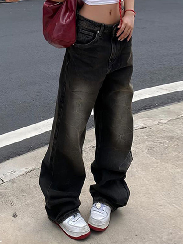 BAGGY BLACK JEANS WITH UNIQUE TEXTURED WASH