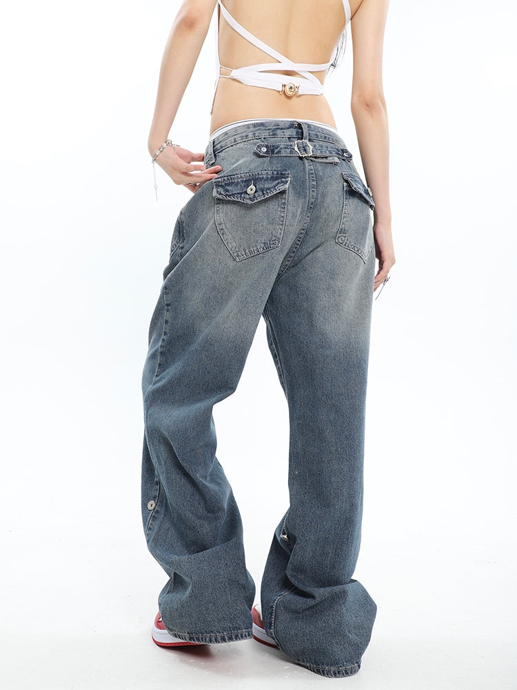 BAGGY BLUE BOYFRIEND JEANS - FADED STYLE FOR EFFORTLESS WEAR