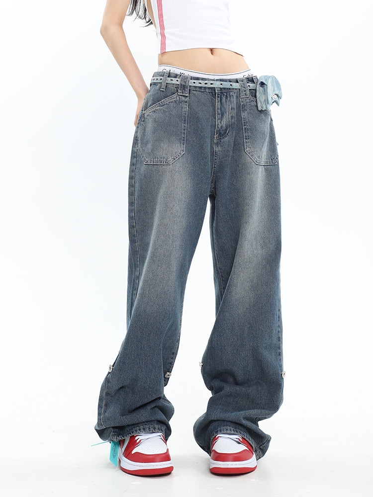 BAGGY BLUE BOYFRIEND JEANS - FADED STYLE FOR EFFORTLESS WEAR