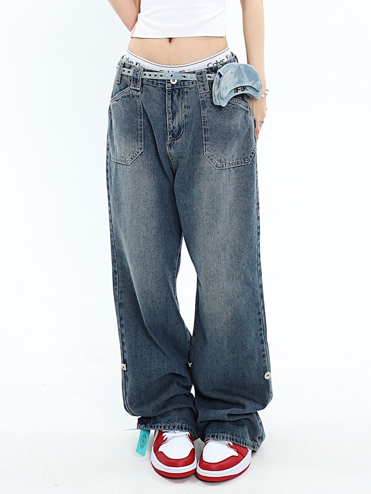 BAGGY BLUE BOYFRIEND JEANS - FADED STYLE FOR EFFORTLESS WEAR