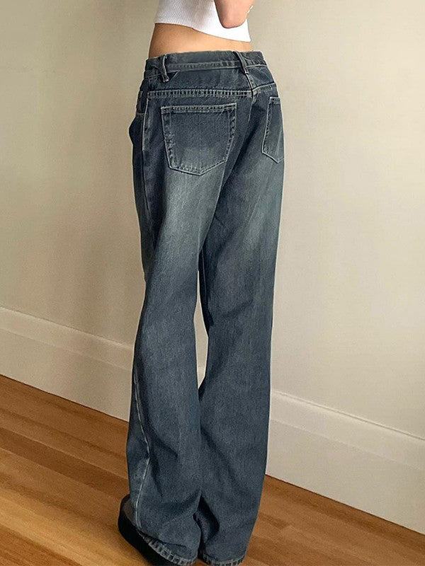 BAGGY BLUE JEANS VINTAGE WASH RELAXED BOYFRIEND STYLE