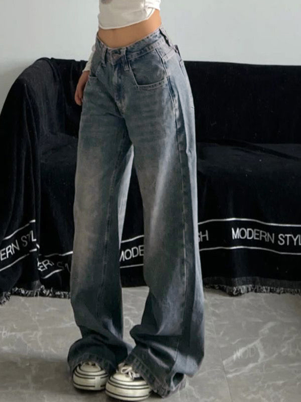 BAGGY BLUE JEANS WITH DISTRESSED BOYFRIEND STYLE AND TRENDY WASH EFFECT
