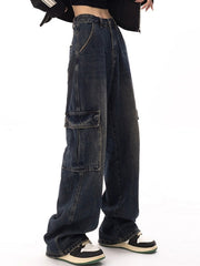 BAGGY CARGO JEANS WITH HIGH WAIST AND STRAIGHT LEG DESIGN