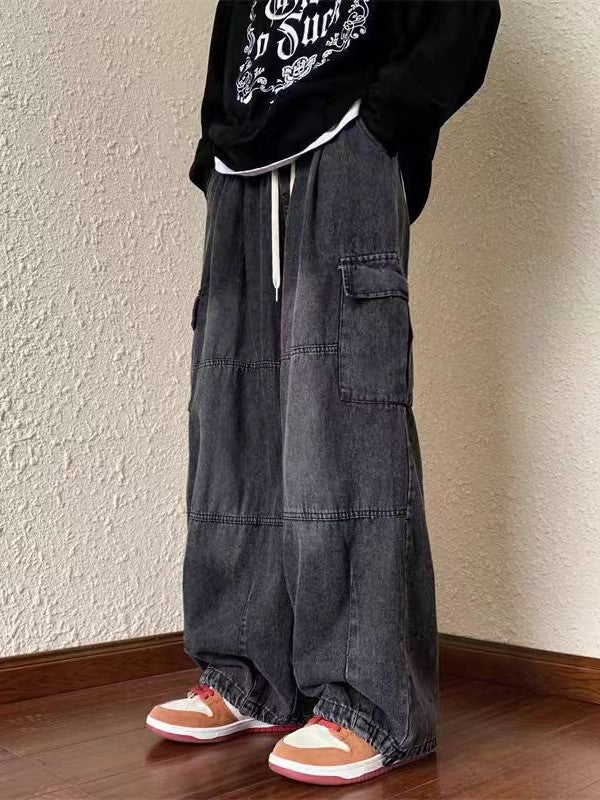 BAGGY CARGO PANTS WITH ADJUSTABLE WAISTBAND AND SKATER LEG DESIGN