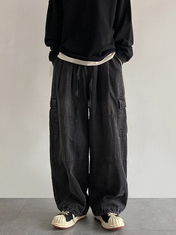 BAGGY CARGO PANTS WITH ADJUSTABLE WAISTBAND AND SKATER LEG DESIGN