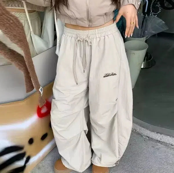 BAGGY DRAWSTRING PANTS WITH WIDE LEG TROUSERS STYLE