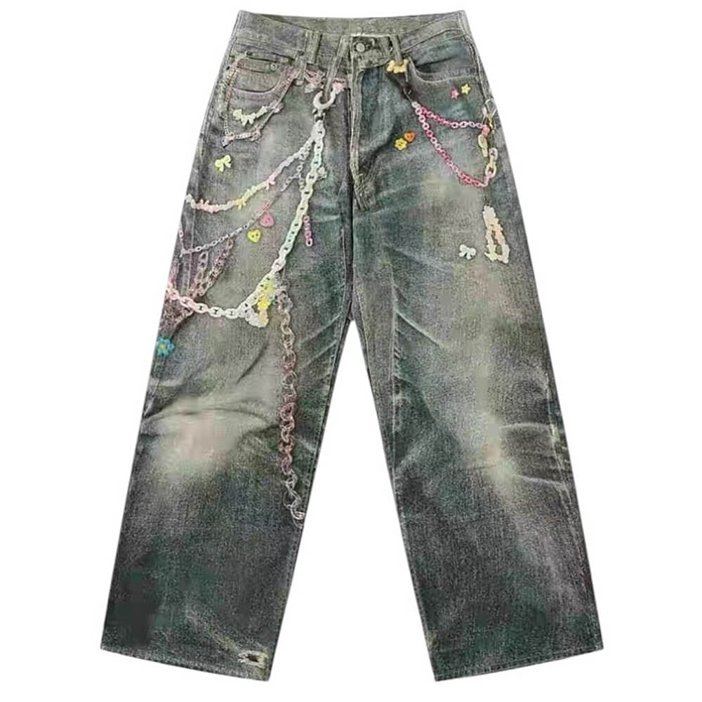BAGGY JEANS WITH ALL-OVER CHAIN PRINT FOR A CLASSIC WASHED LOOK